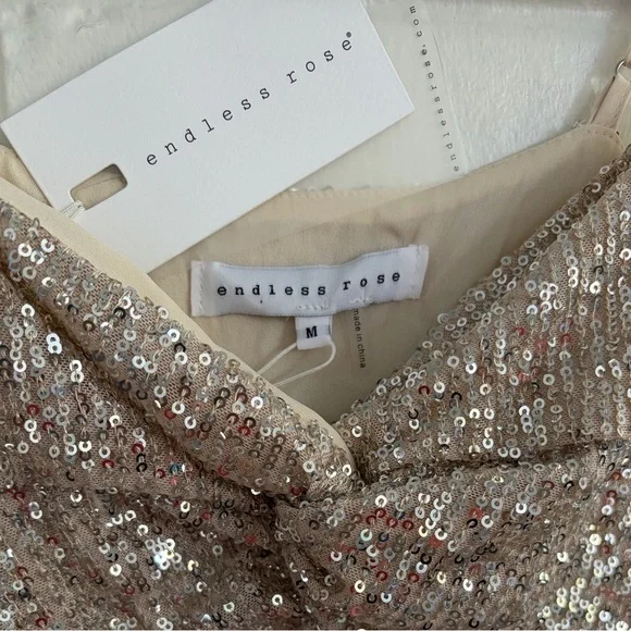 Endless Rose Cream Sequins Tank Top, SZ M NWT - Picture 8 of 13